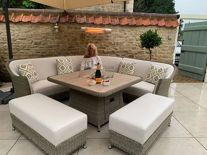 Stunning Herschel California Gold wall mounted in outdoor patio area