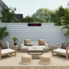 Herschel Rio glass electric patio heater in outdoor patio seating area