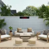 Herschel Rio glass electric patio heater in outdoor patio seating area