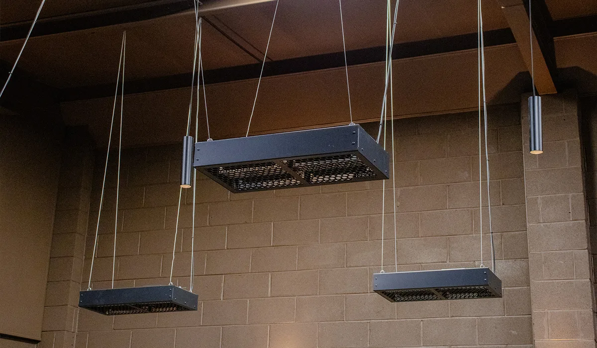 British made Power 4 heaters ceiling-suspended
